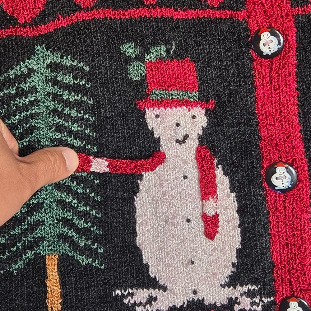 Vintage Mark Shale Women's Christmas Sweater Snowman Buttons‎ Grandma Knit Large